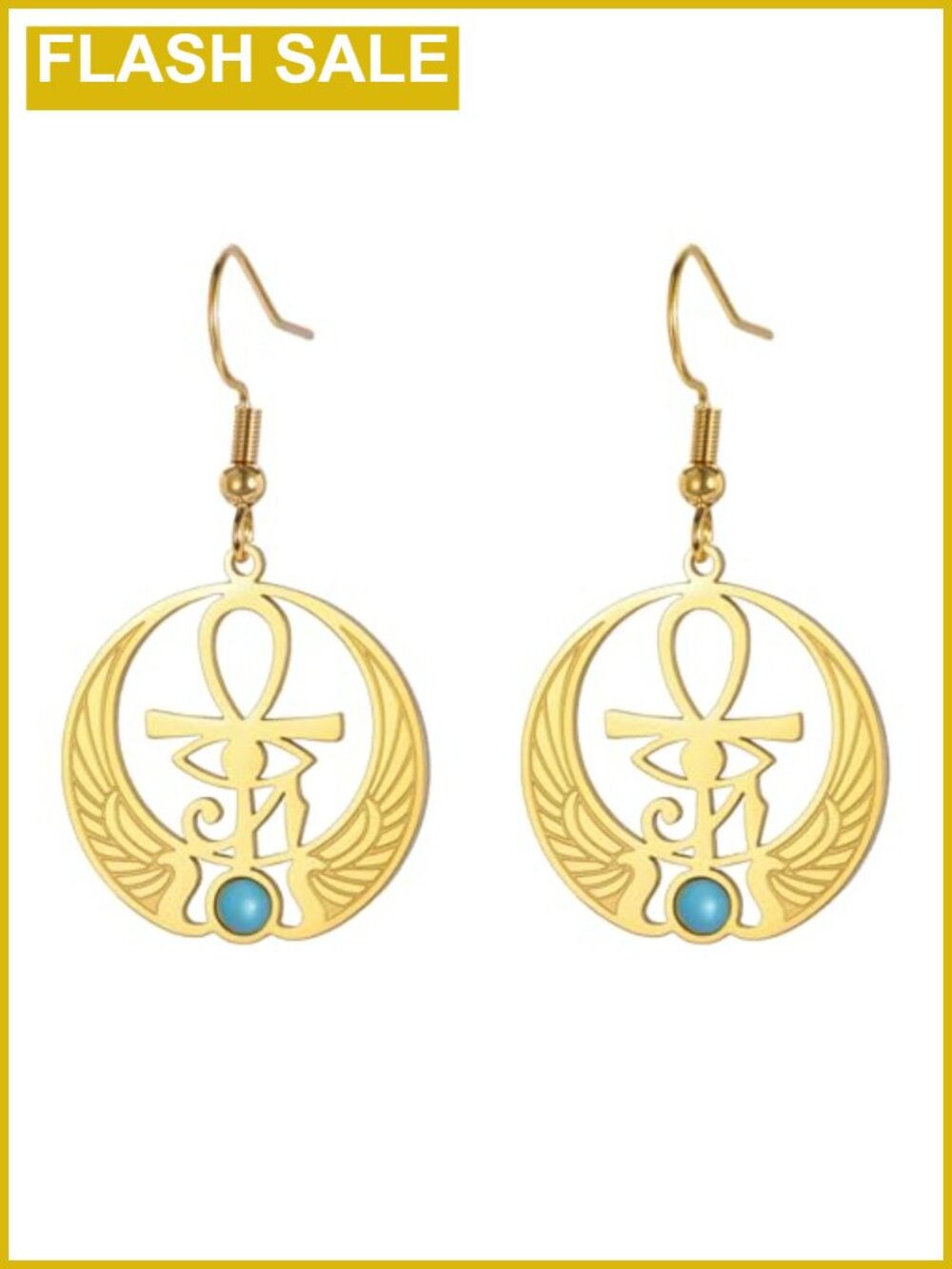 Egyptian Ankh Eye of Horus Goddess Isis Dangle Earrings Stainless Steel